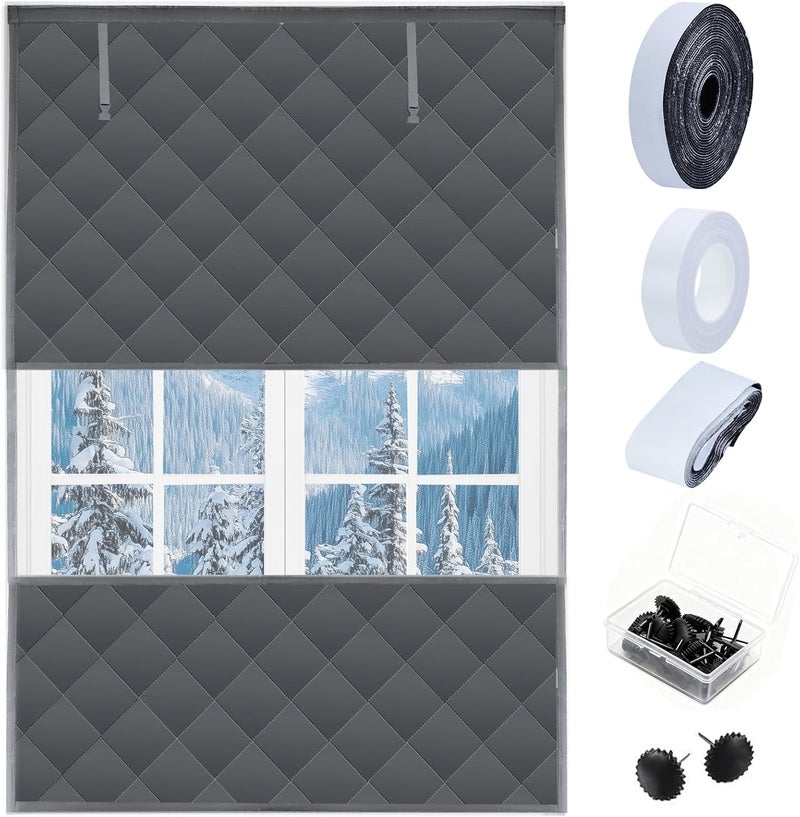 Jeyeou Visible Thermal Window Insulation Kit for Winter, Winterizing Insulated Window Cover Waterproof Oxford Cloth Cotton Layer Reusable Insulated Curtain Blanket Cold Protector for Home Attic RV Keep Warm - Image 1